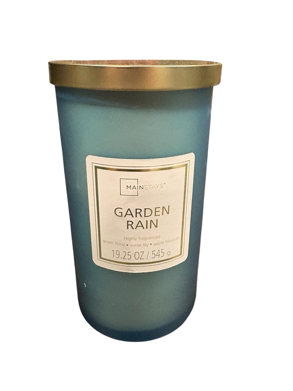 Mainstays Garden Rain Scented Candle with Gold Lid
